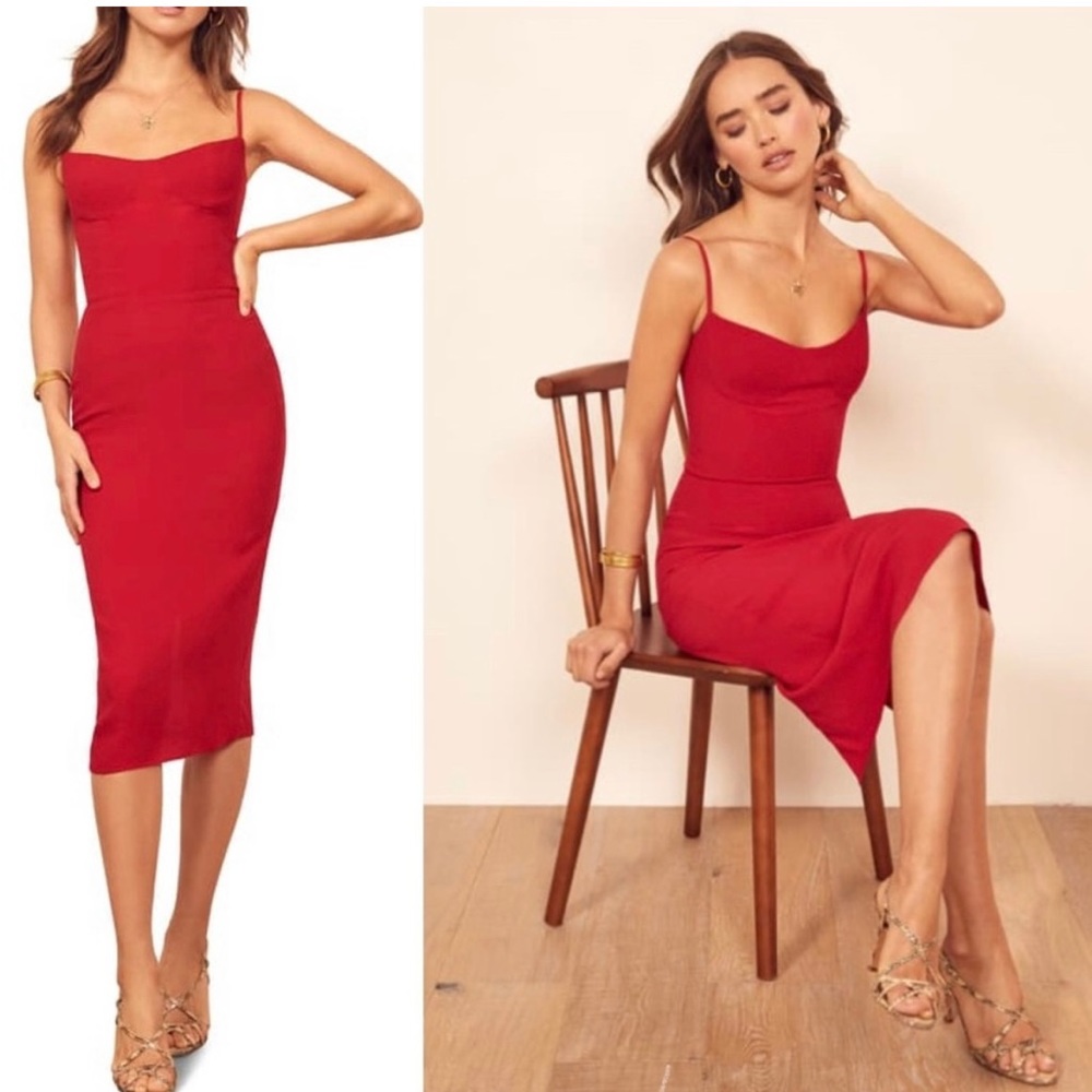 Reformation Isabel Sheath Dress in Cherry. Size-12